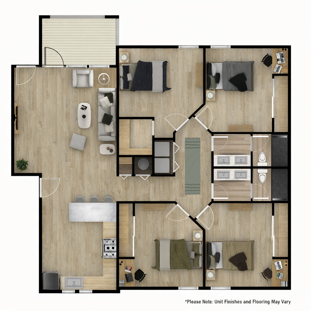 4 Bedroom/2 Bath-1,524SF