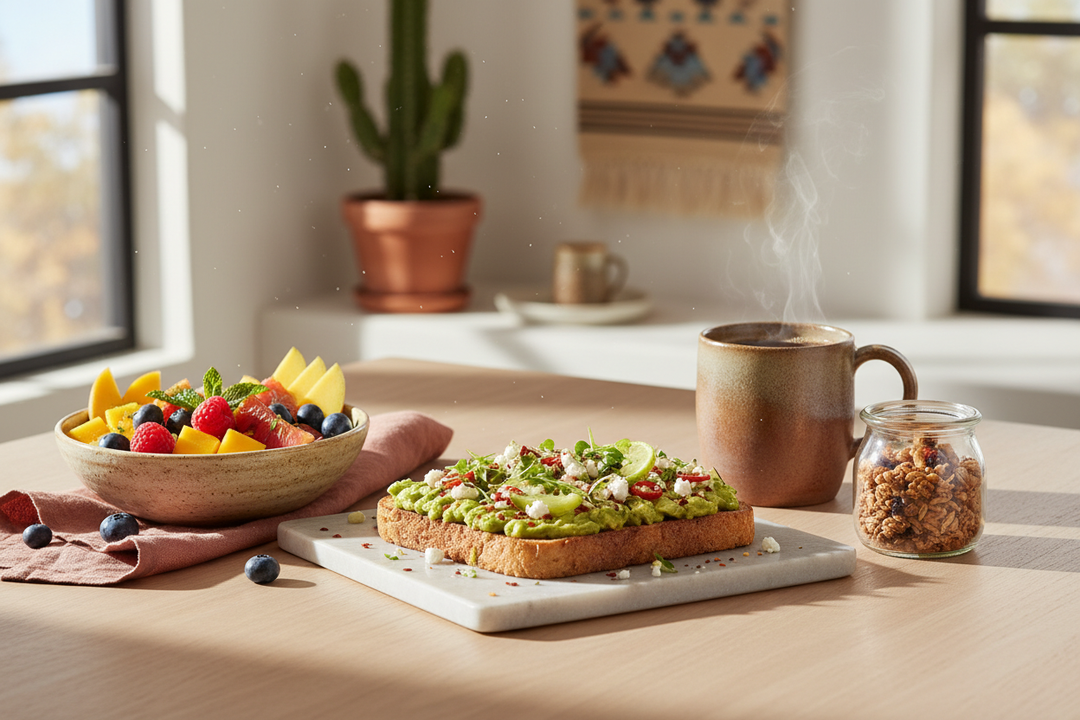 breakfast with cactus in the background